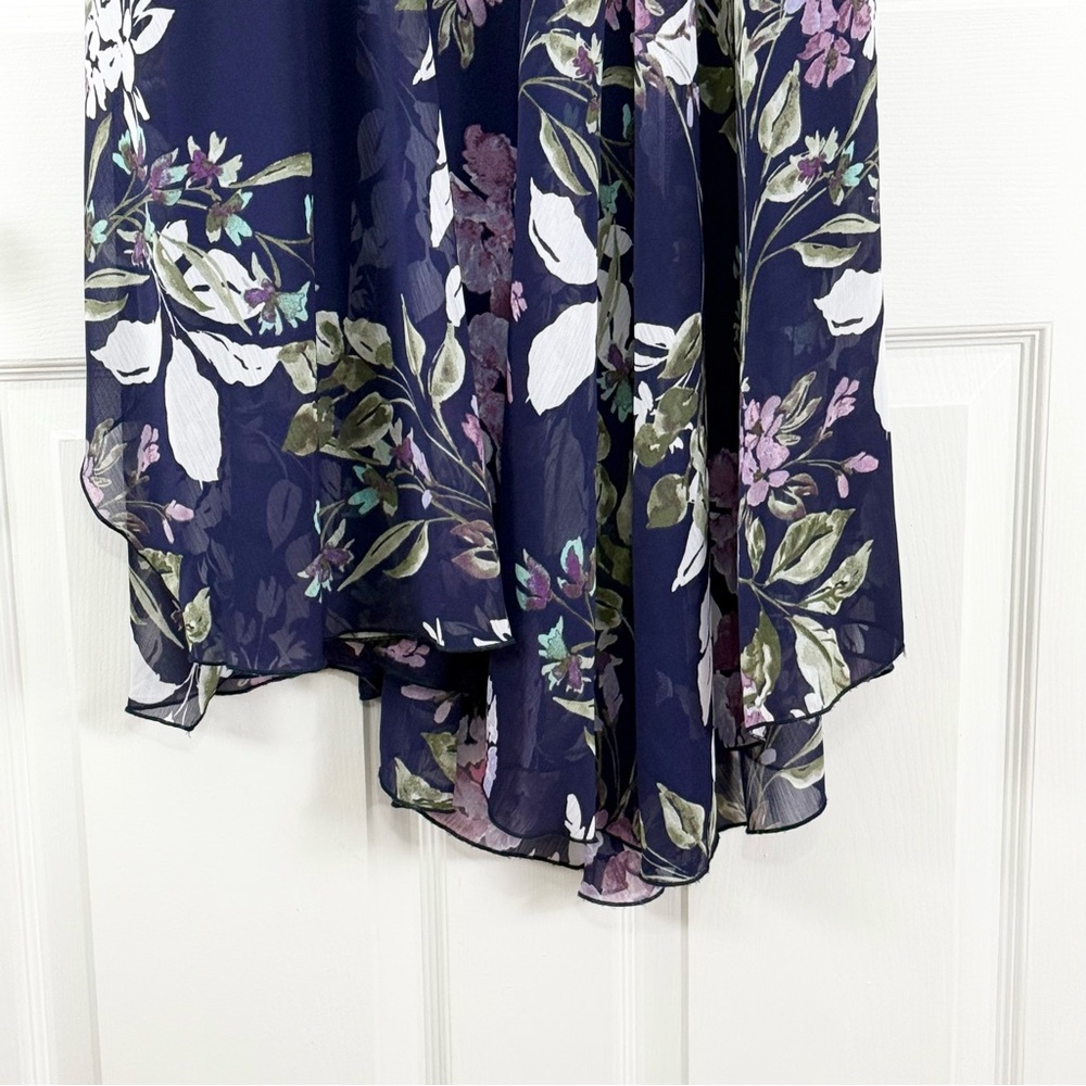 NEW Connected Apparel Navy Purple Floral V-Neck Midi Dress Size 12 - Picture 5 of 9